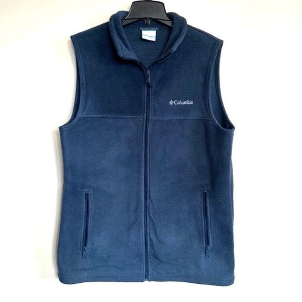 Columbia Fleece Vest Mens Large Tall LT Blue Full Zip Outdoor Hiking Jacket
